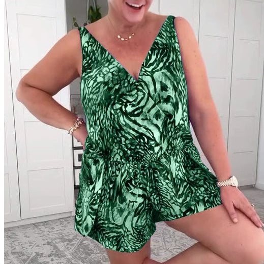 💝 2025 Traje de baño estampado sin mangas con cuello en V-ES