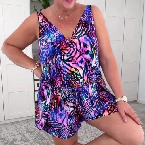 💝 2025 Traje de baño estampado sin mangas con cuello en V-ES