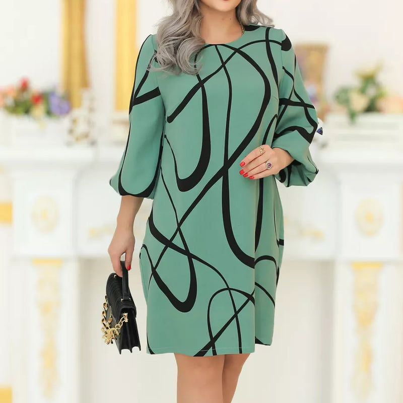 🌸Vestido estampado con cuello redondo y mangas siete cuartos-ES