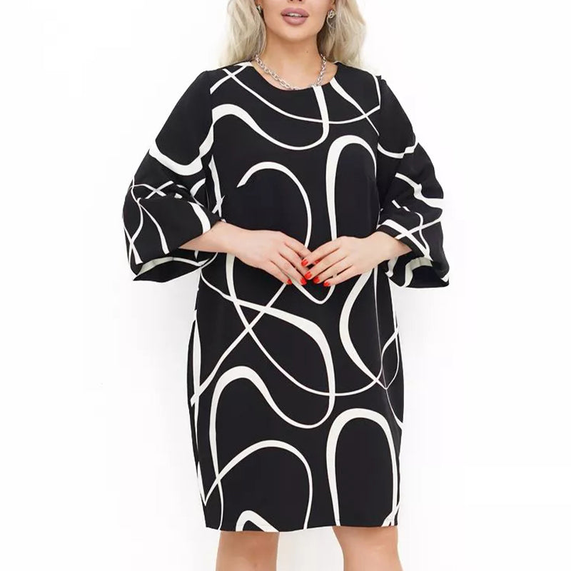 🌸Vestido estampado con cuello redondo y mangas siete cuartos-ES