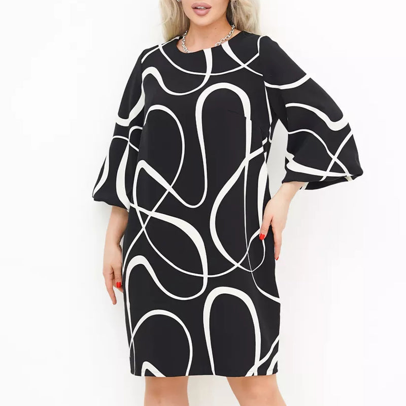 🌸Vestido estampado con cuello redondo y mangas siete cuartos-ES