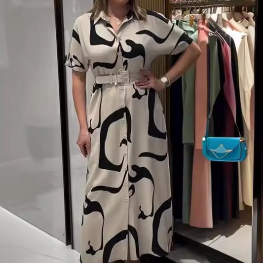 Vestido largo de manga corta estampado para mujer-ES