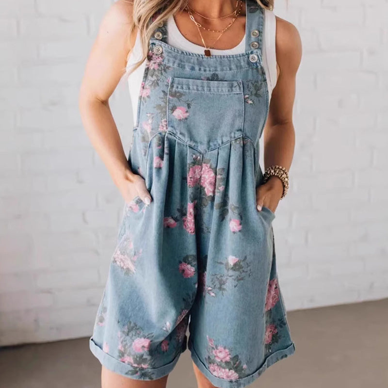 🌸 Starinski cvetlični jeans kombinezon🌸-SI