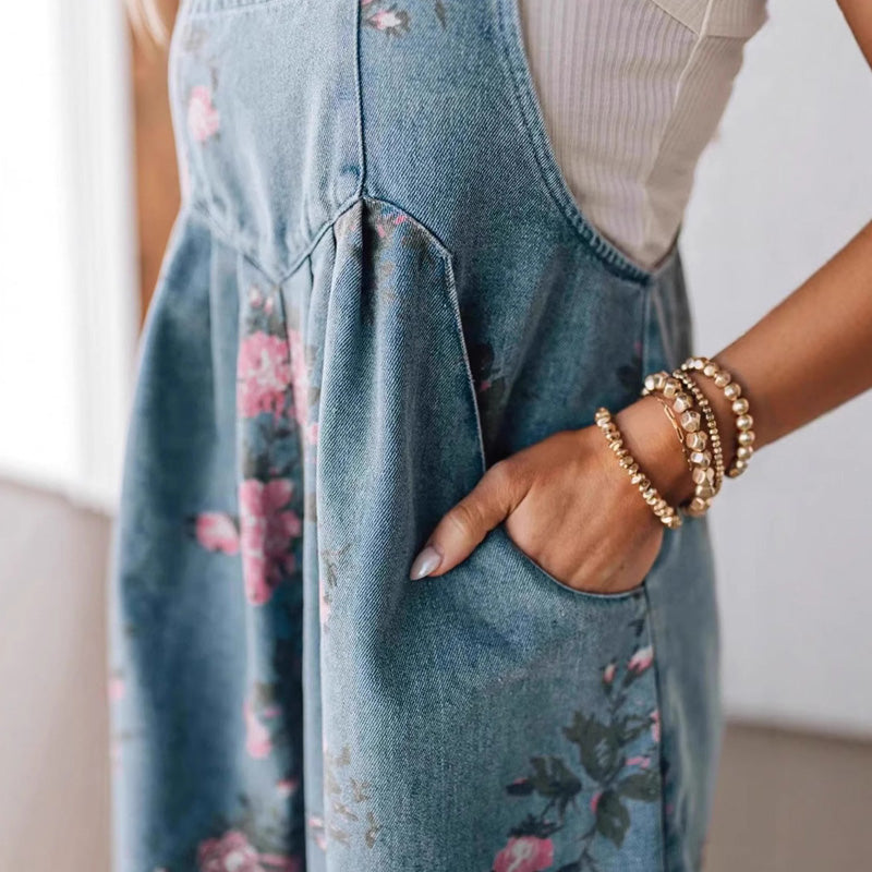 🌸 Starinski cvetlični jeans kombinezon🌸-SI