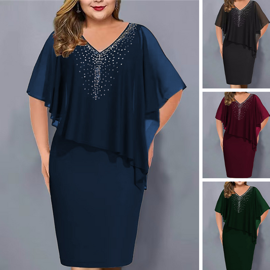 ✨Vestido de gasa con escote en V e incrustaciones de pedrería-ES