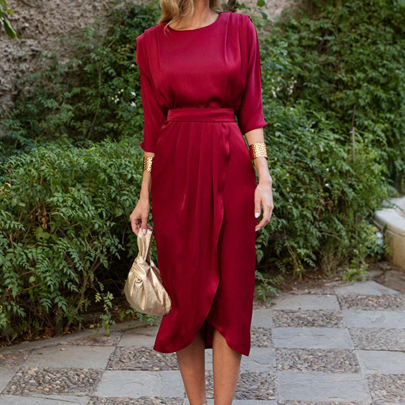 【S-4XL】👗Jednofarebné šaty s vysokým pásom🥰-SK