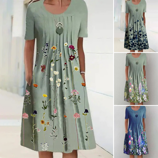 【S-3XL】👗Vestido floral con escote redondo-ES