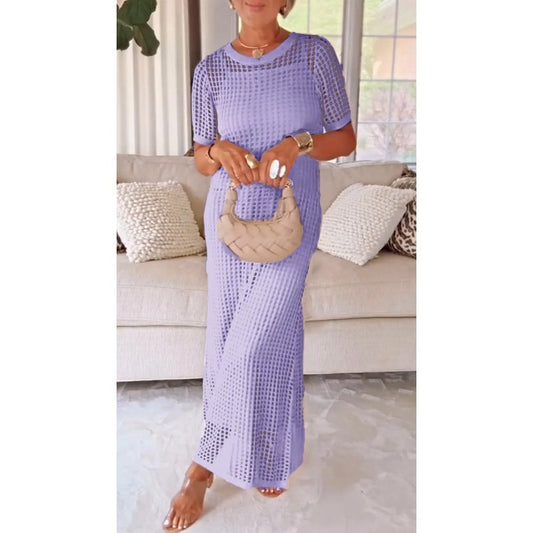 Traje de dos piezas con falda larga hueca informal para mujer-ES