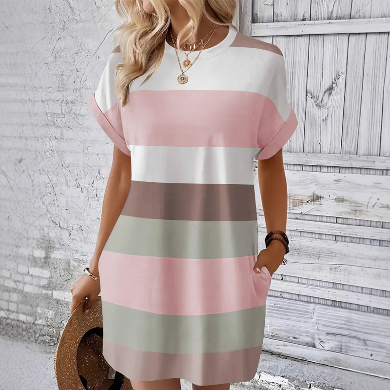 👗Ανεπίσημο γυναικείο φόρεμα με στρογγυλή λαιμόκοψη-GR