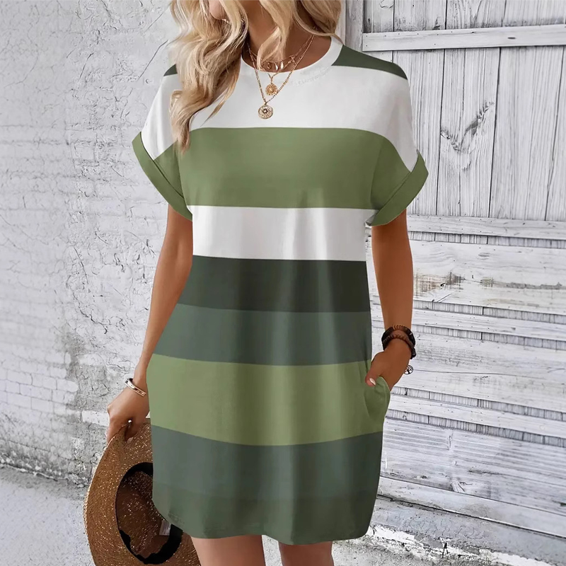 👗Ανεπίσημο γυναικείο φόρεμα με στρογγυλή λαιμόκοψη-GR
