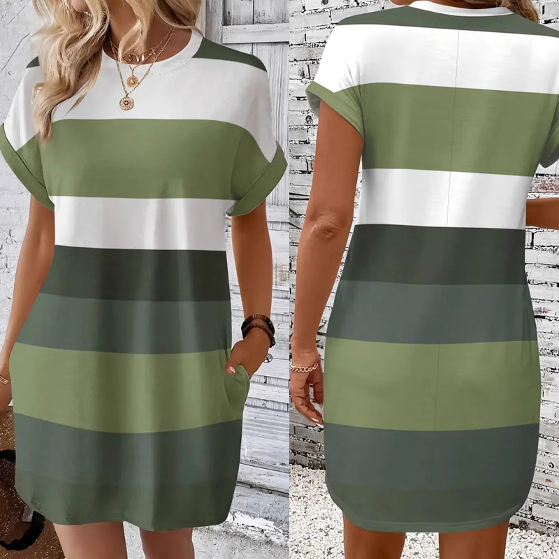 👗Ανεπίσημο γυναικείο φόρεμα με στρογγυλή λαιμόκοψη-GR