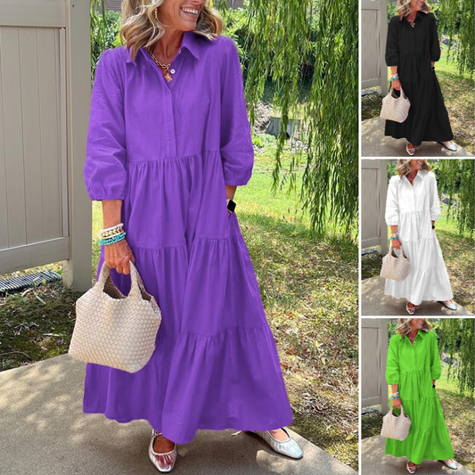 Vestido holgado hasta los tobillos para mujer con solapas-ES