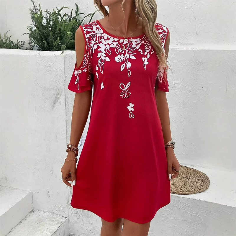 🌼【S-2XL】Vestido midi con estampado floral y mangas recortadas-ES