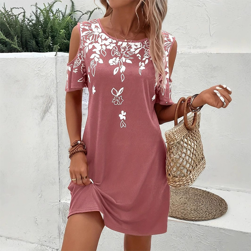 🌼【S-2XL】Vestido midi con estampado floral y mangas recortadas-ES