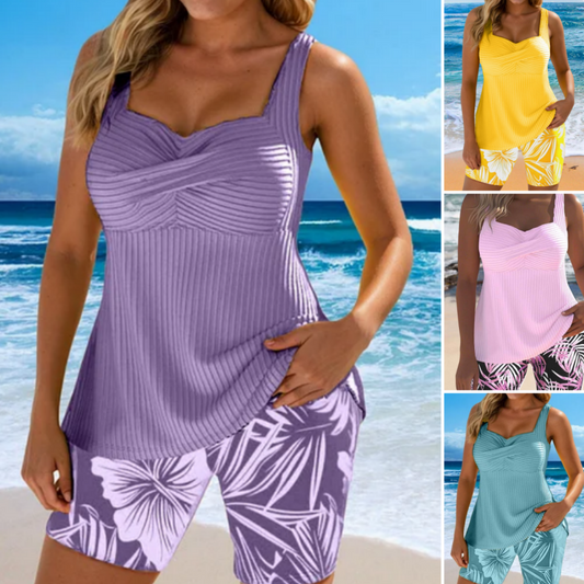 🌊🌴🌞Conjunto de playa estampado de dos piezas para mujer👙-ES