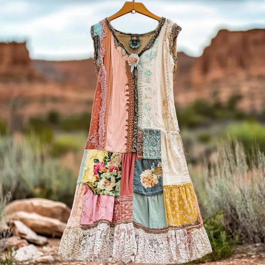 🔥Vestido vintage sin mangas con estampado floral para mujer 🍃👗-ES