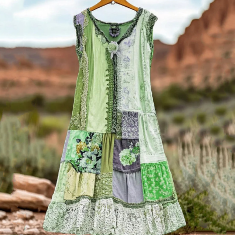 🔥Vestido vintage sin mangas con estampado floral para mujer 🍃👗-ES