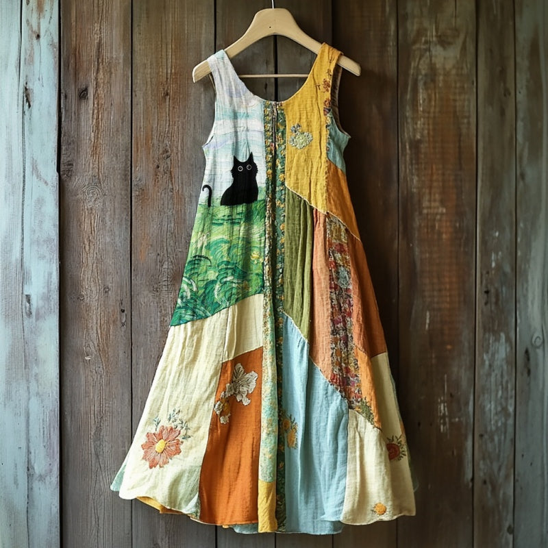 🔥Vestido vintage sin mangas con estampado floral para mujer 🍃👗-ES