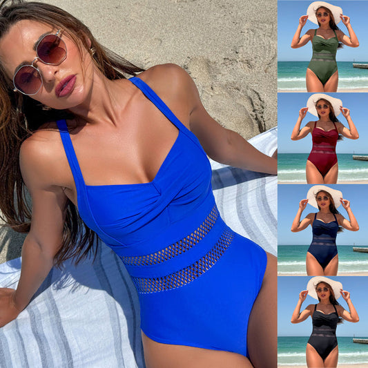 🔥🥰Γυναικείο ολόσωμο μαγιό με λεπτομέρειες από πλέγμα🌟👙-GR