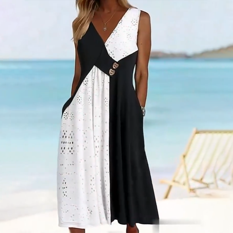 👗 Elegantna ženska obleka s srčkastim izrezom in modernim patchworkom-SI