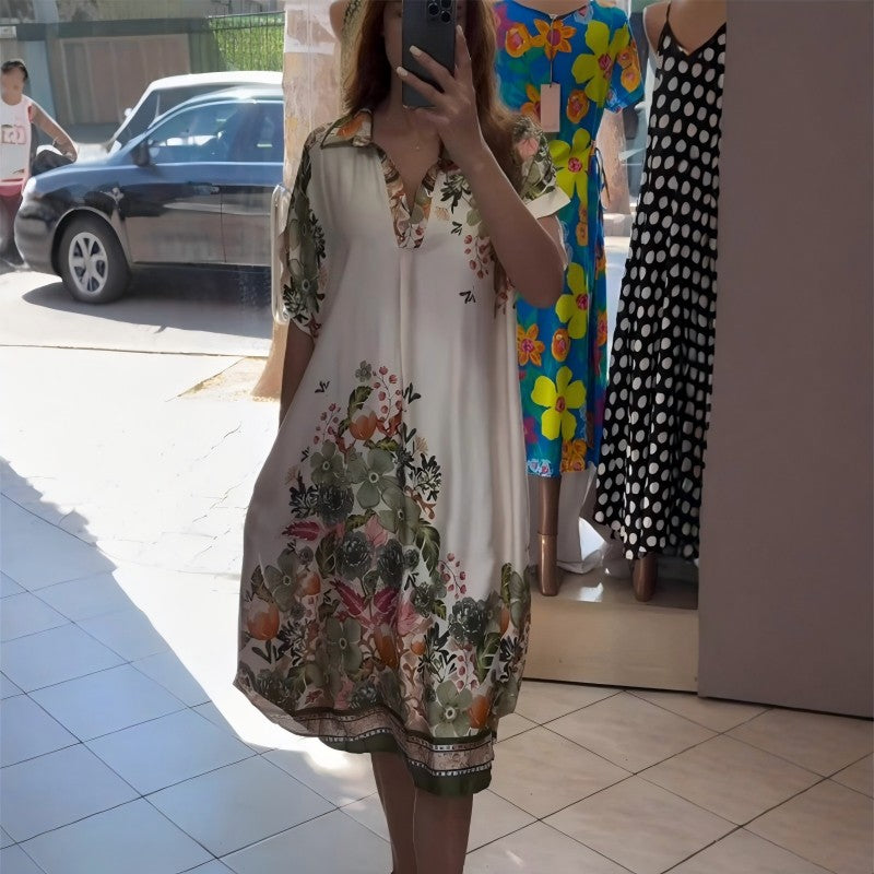 Vestido floral suelto con escote en pico-ES