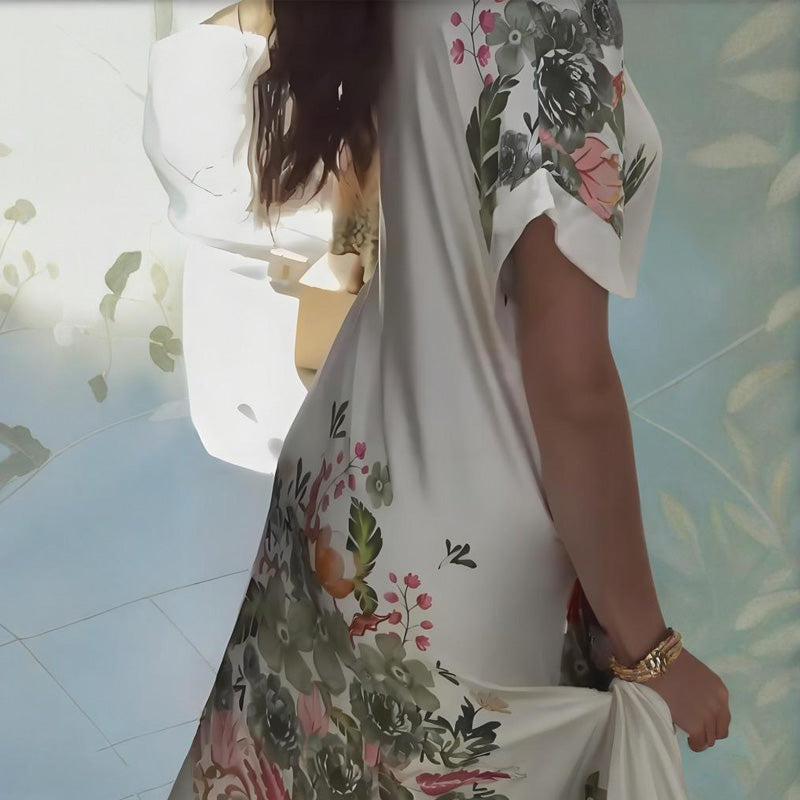 Vestido floral suelto con escote en pico-ES