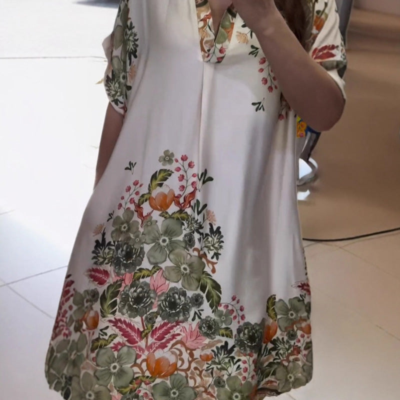 Vestido floral suelto con escote en pico-ES