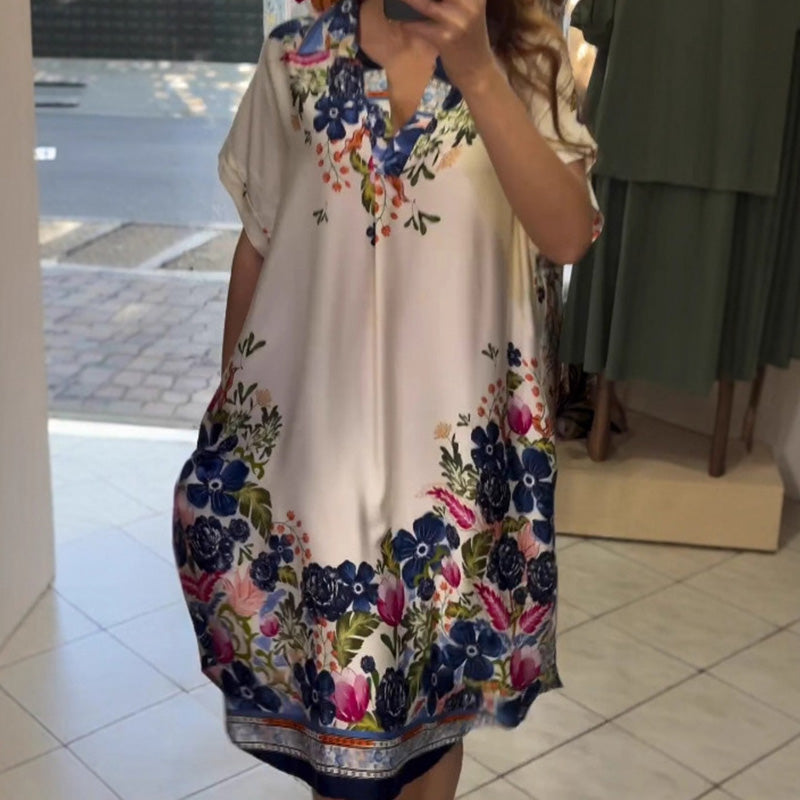 Vestido floral suelto con escote en pico-ES