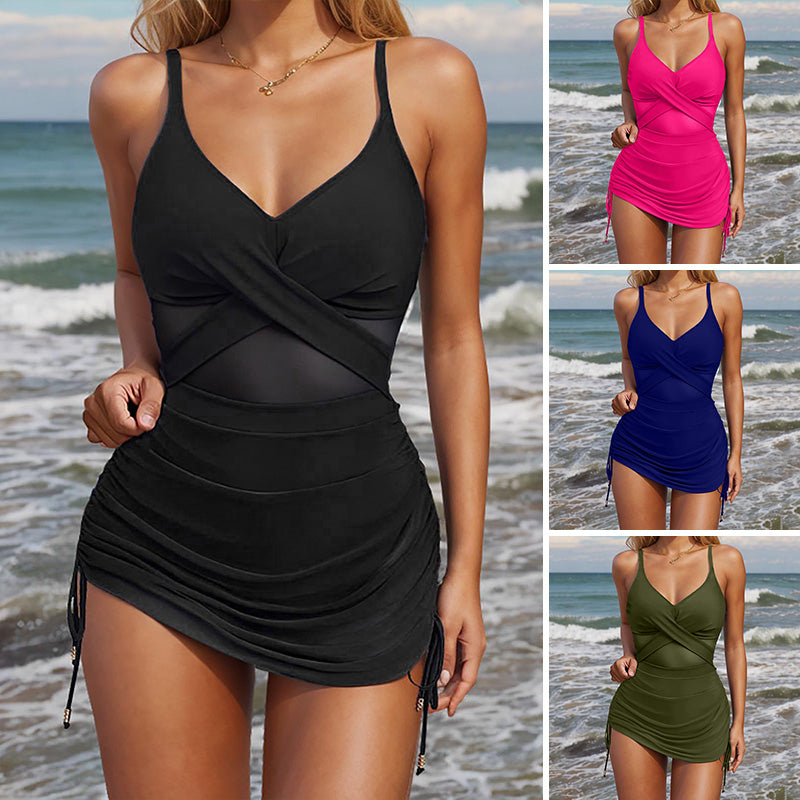 Traje de baño de malla sexy de un solo color-ES