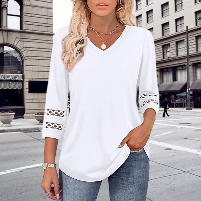 🌺[S-3XL]👚✨ Klasični enobarvni top z V-izrezom in 3/4 rokavi-SI