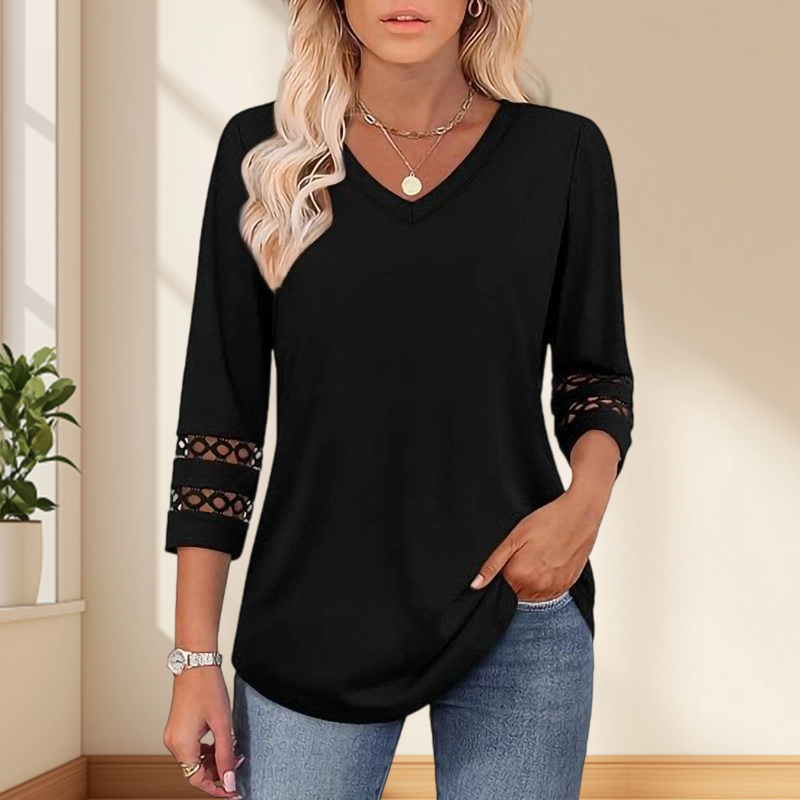 🌺[S-3XL]👚✨ Klasični enobarvni top z V-izrezom in 3/4 rokavi-SI