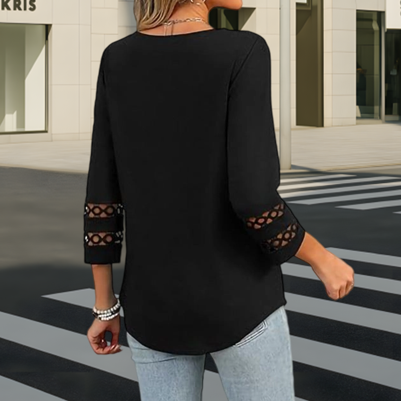 🌺[S-3XL]👚✨ Klasični enobarvni top z V-izrezom in 3/4 rokavi-SI
