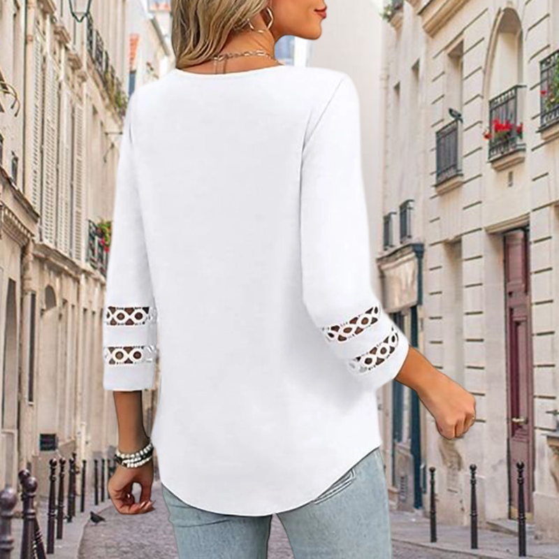 🌺[S-3XL]👚✨ Klasični enobarvni top z V-izrezom in 3/4 rokavi-SI