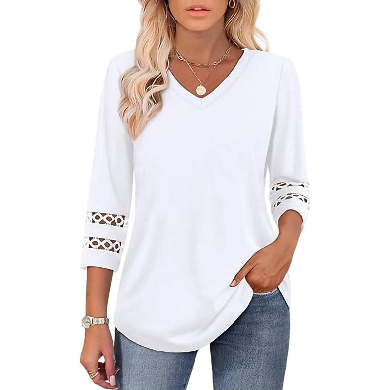 🌺[S-3XL]👚✨ Klasični enobarvni top z V-izrezom in 3/4 rokavi-SI