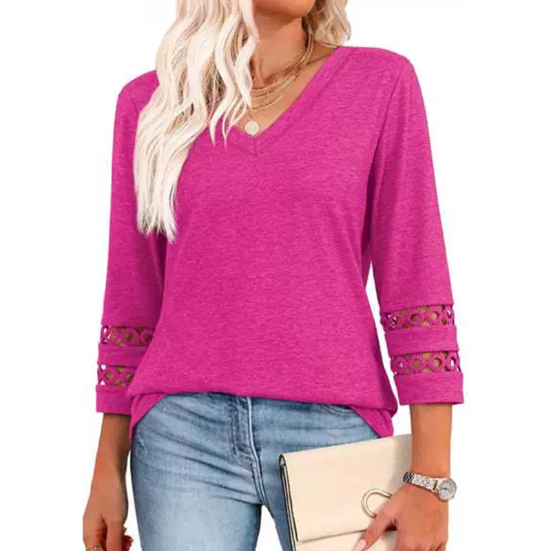 🌺[S-3XL]👚✨ Klasični enobarvni top z V-izrezom in 3/4 rokavi-SI