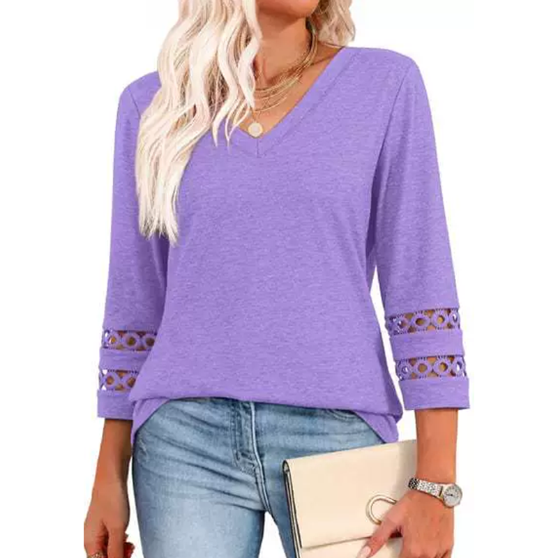 🌺[S-3XL]👚✨ Klasični enobarvni top z V-izrezom in 3/4 rokavi-SI