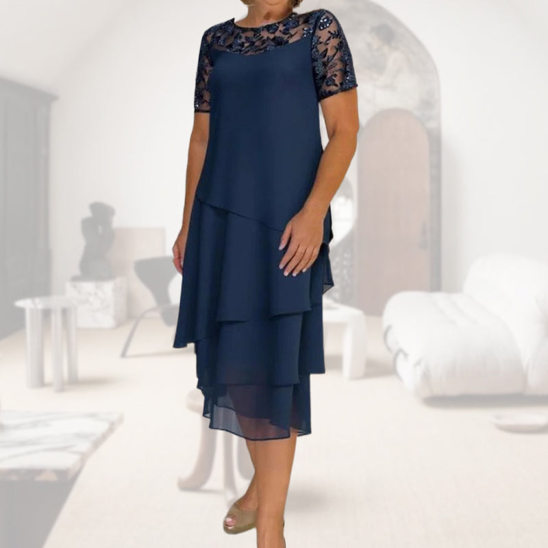 💖 [S-3XL] 👗✨️ Vestido midi de malla en capas para mujer-ES