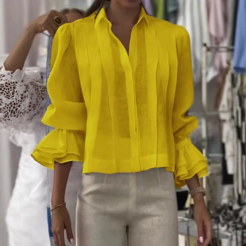 【S-3XL】✨🌼Κομψό πουκάμισο με βολάν και πλισέ σχέδιο-GR