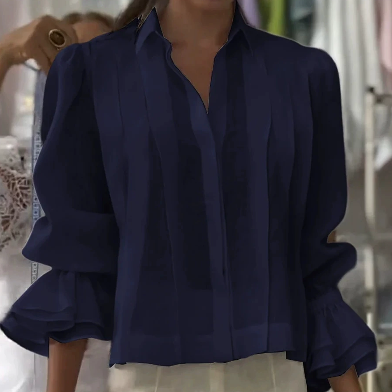 【S-3XL】✨🌼Κομψό πουκάμισο με βολάν και πλισέ σχέδιο-GR