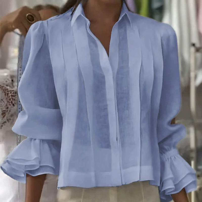 【S-3XL】✨🌼Κομψό πουκάμισο με βολάν και πλισέ σχέδιο-GR
