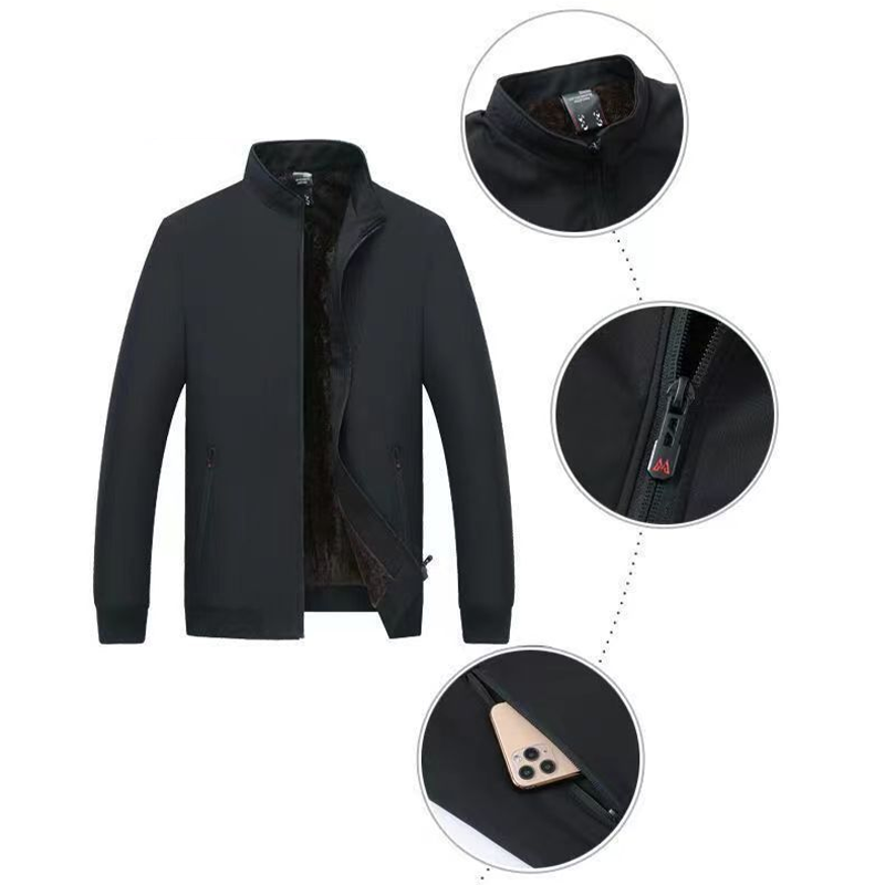 Chaqueta cálida con cremallera de color sólido para hombre: ¡sin arrugas, a prueba de viento, lluvia y nieve!--ES