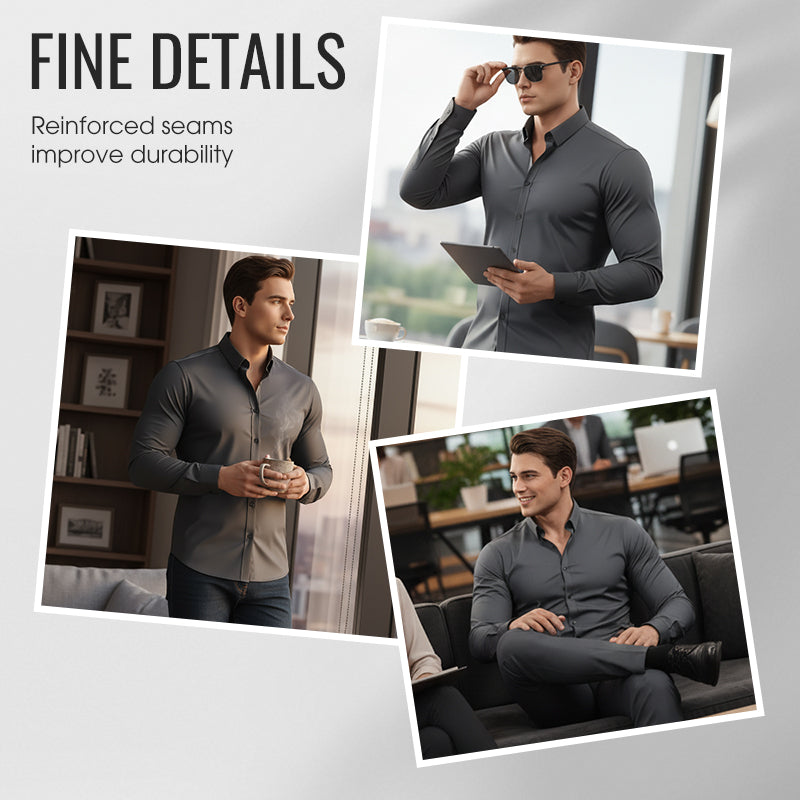 Camisa lisa de manga larga para hombre - material resistente a las arrugas-ES