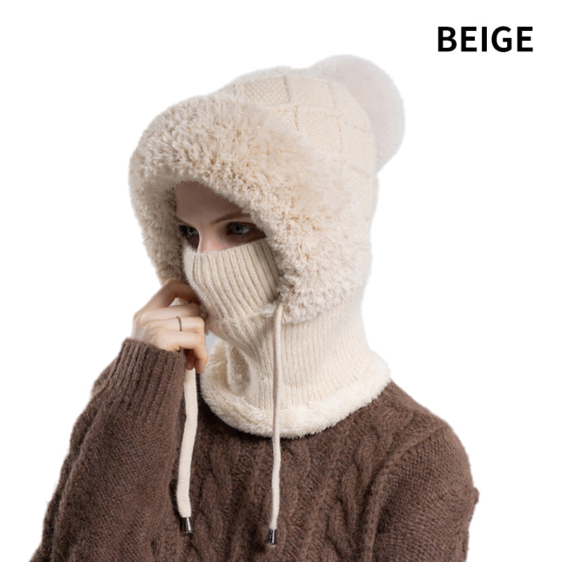 🔥Nova ponudba – elegantna, debela pletena zimska kapa – s toplim pokrivalom za obraz in šalom-SI