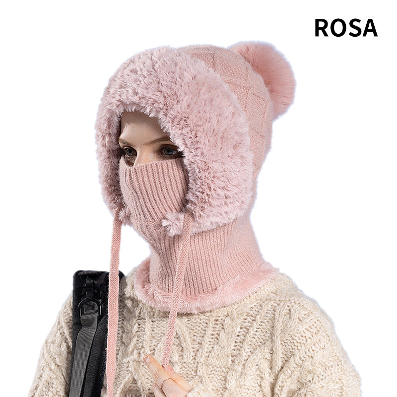 🔥Nova ponudba – elegantna, debela pletena zimska kapa – s toplim pokrivalom za obraz in šalom-SI