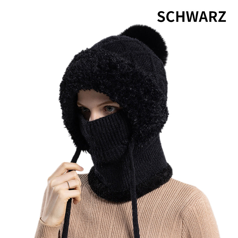 🔥Nova ponudba – elegantna, debela pletena zimska kapa – s toplim pokrivalom za obraz in šalom-SI