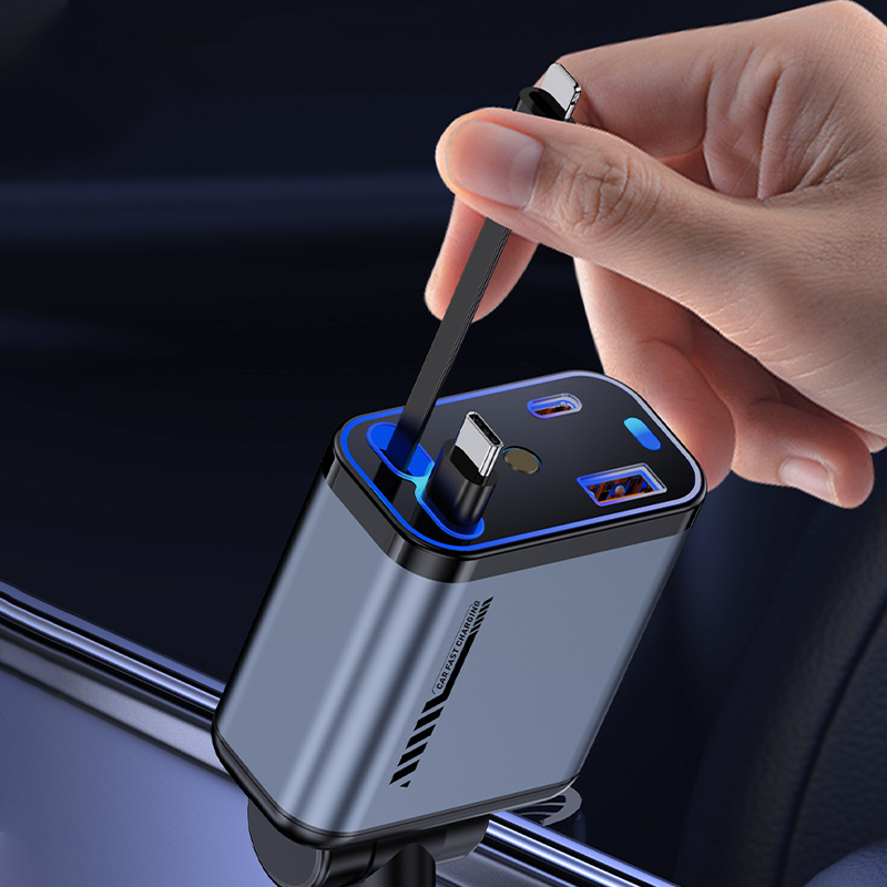 📱 Večnamenski avtomobilski polnilnik s hitrim polnjenjem in zložljivim kablom | Združljiv z vsemi pametnimi telefoni-SI