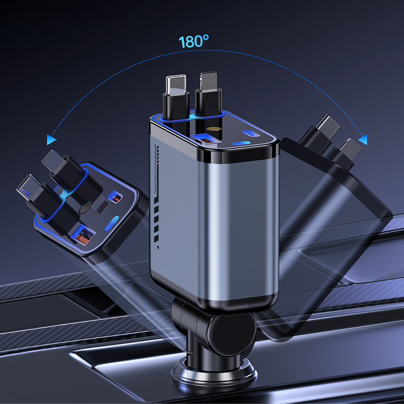 📱 Večnamenski avtomobilski polnilnik s hitrim polnjenjem in zložljivim kablom | Združljiv z vsemi pametnimi telefoni-SI