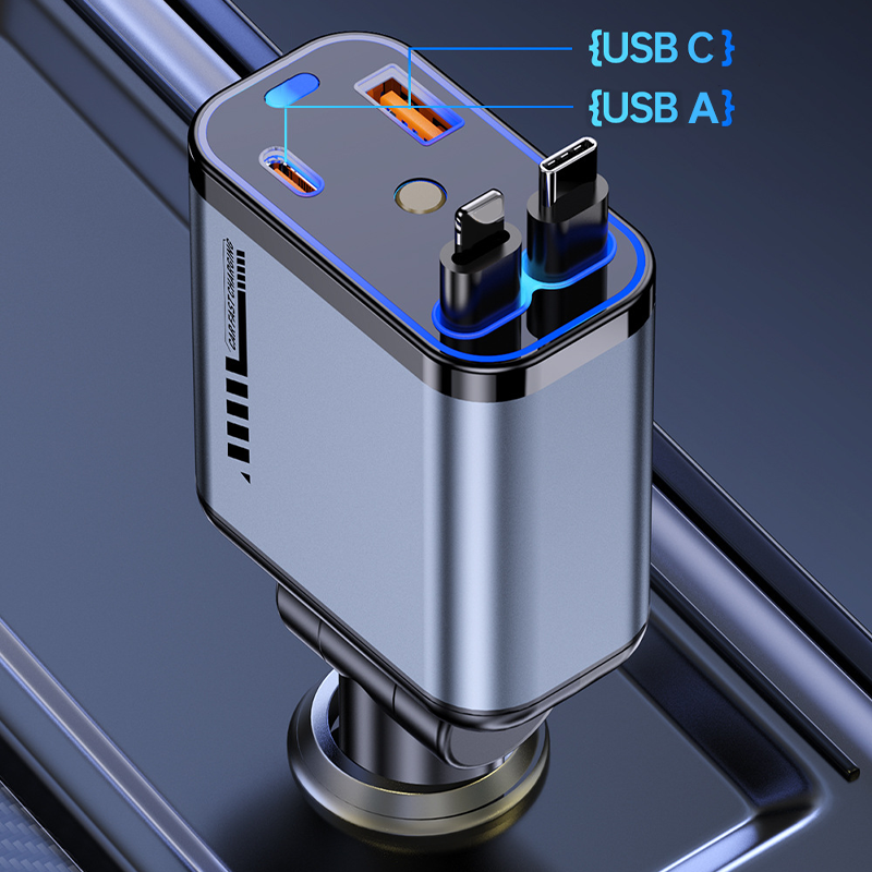 📱 Večnamenski avtomobilski polnilnik s hitrim polnjenjem in zložljivim kablom | Združljiv z vsemi pametnimi telefoni-SI