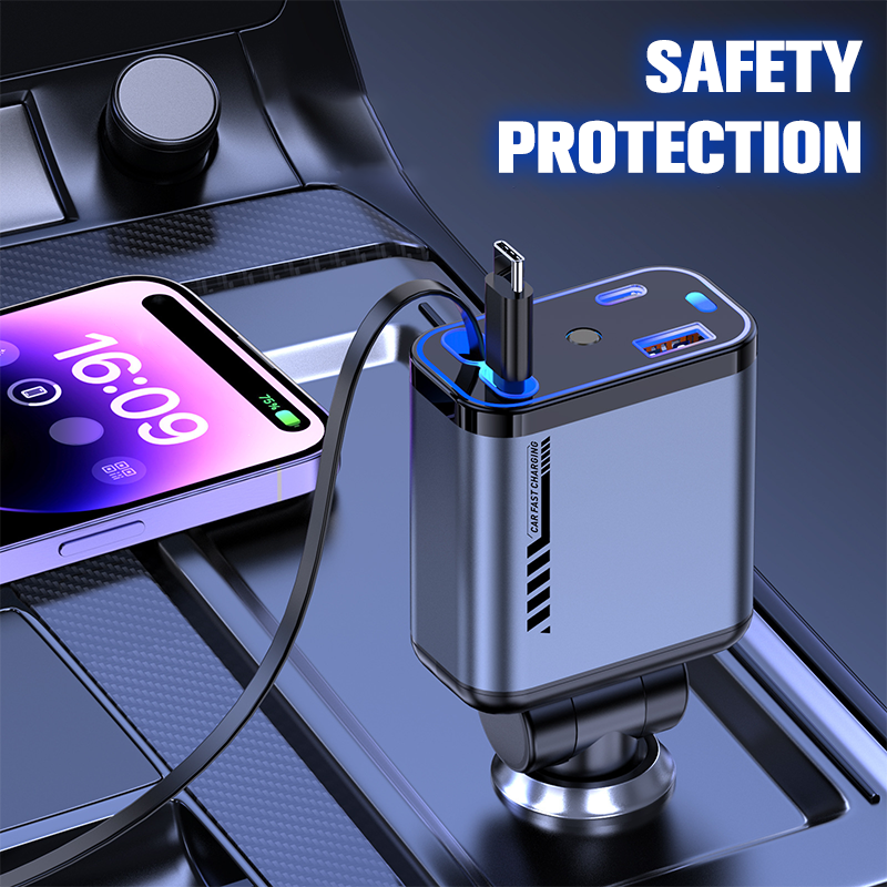 📱 Večnamenski avtomobilski polnilnik s hitrim polnjenjem in zložljivim kablom | Združljiv z vsemi pametnimi telefoni-SI
