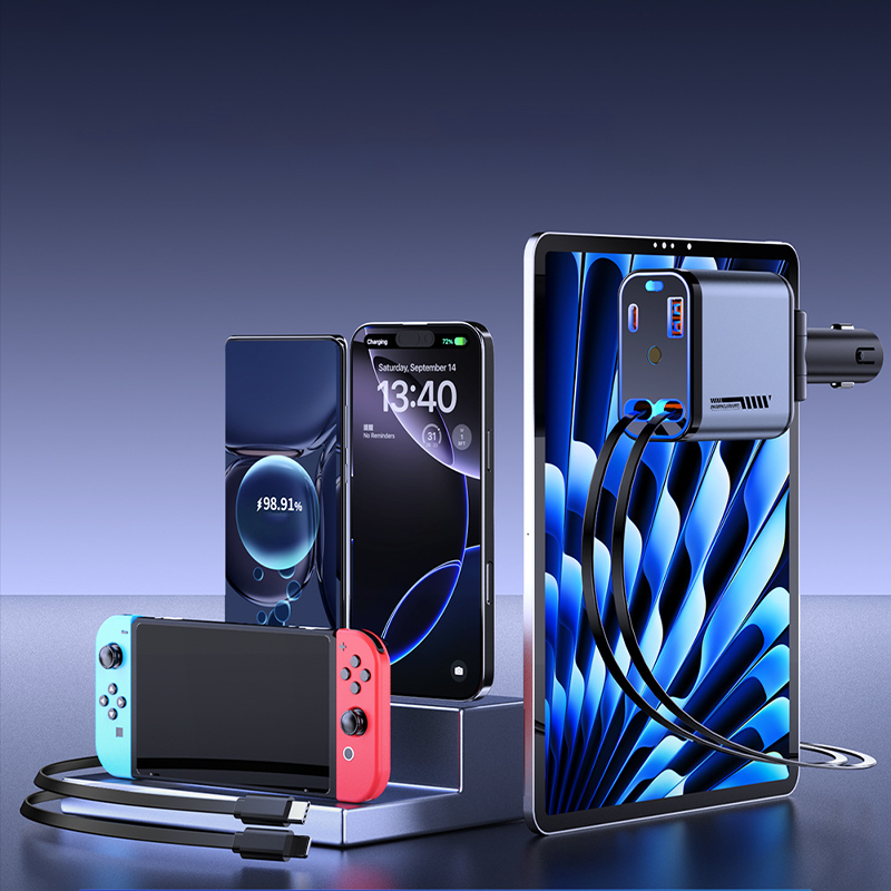 📱 Večnamenski avtomobilski polnilnik s hitrim polnjenjem in zložljivim kablom | Združljiv z vsemi pametnimi telefoni-SI